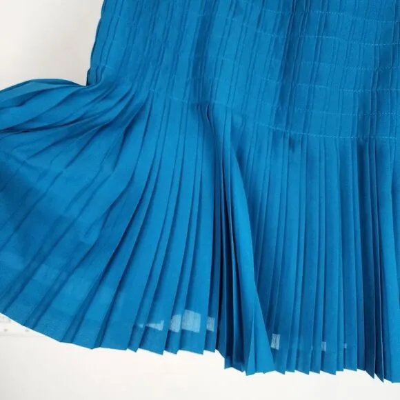 J.Crew Factory Teal Blue Pleated Mini Skirt Flare Flowy Zippered Women's Size 14