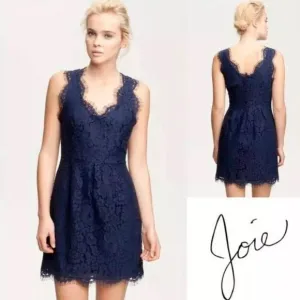 Joie Rori Cotton Blend Navy Blue Sleeveless Lace Mini Dress