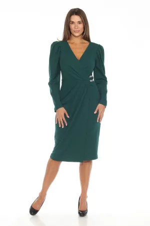 Joseph Ribkoff Absolute Green Pleated Embellished Faux Wrap Sheath Dress 243736