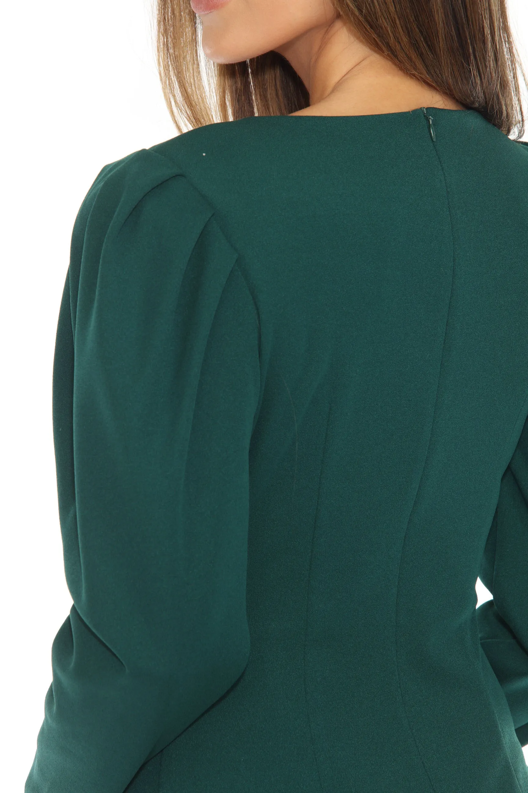 Joseph Ribkoff Absolute Green Pleated Embellished Faux Wrap Sheath Dress 243736