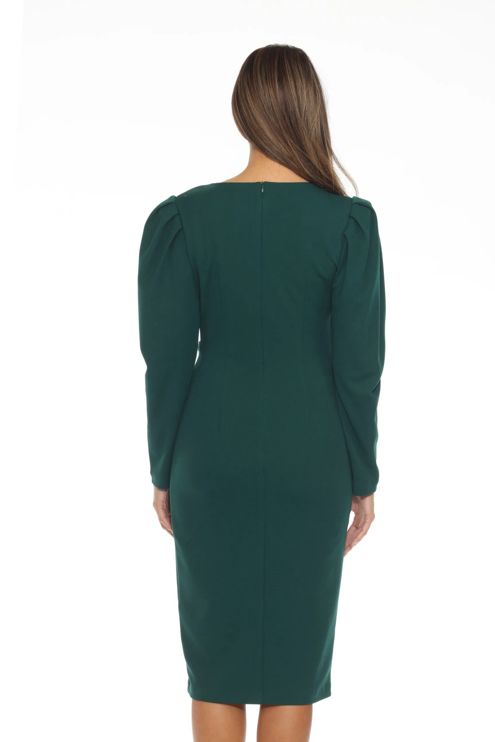 Joseph Ribkoff Absolute Green Pleated Embellished Faux Wrap Sheath Dress 243736