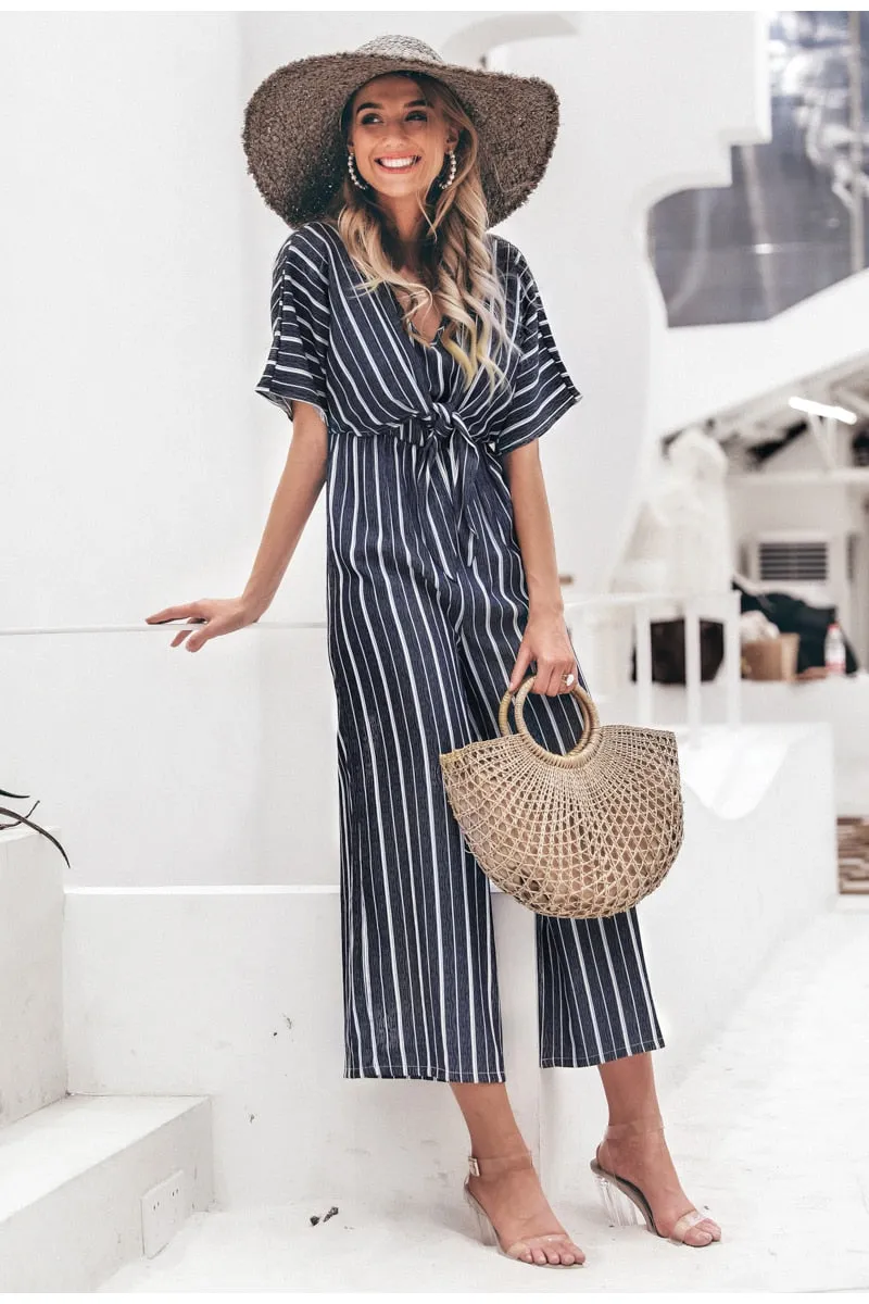 Joyful Me Stripe Jumpsuit - Navy Blue