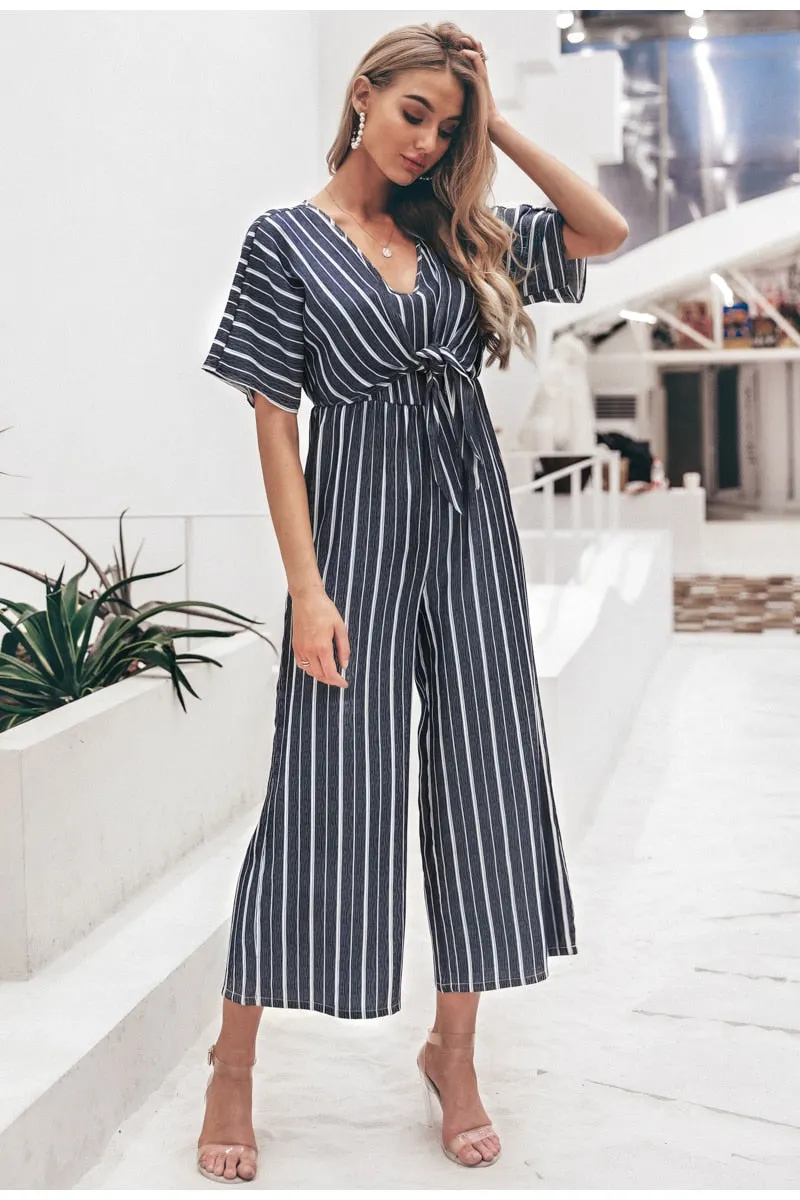 Joyful Me Stripe Jumpsuit - Navy Blue