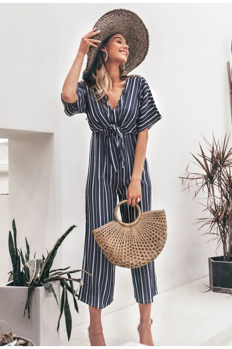 Joyful Me Stripe Jumpsuit - Navy Blue
