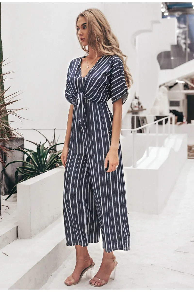 Joyful Me Stripe Jumpsuit - Navy Blue
