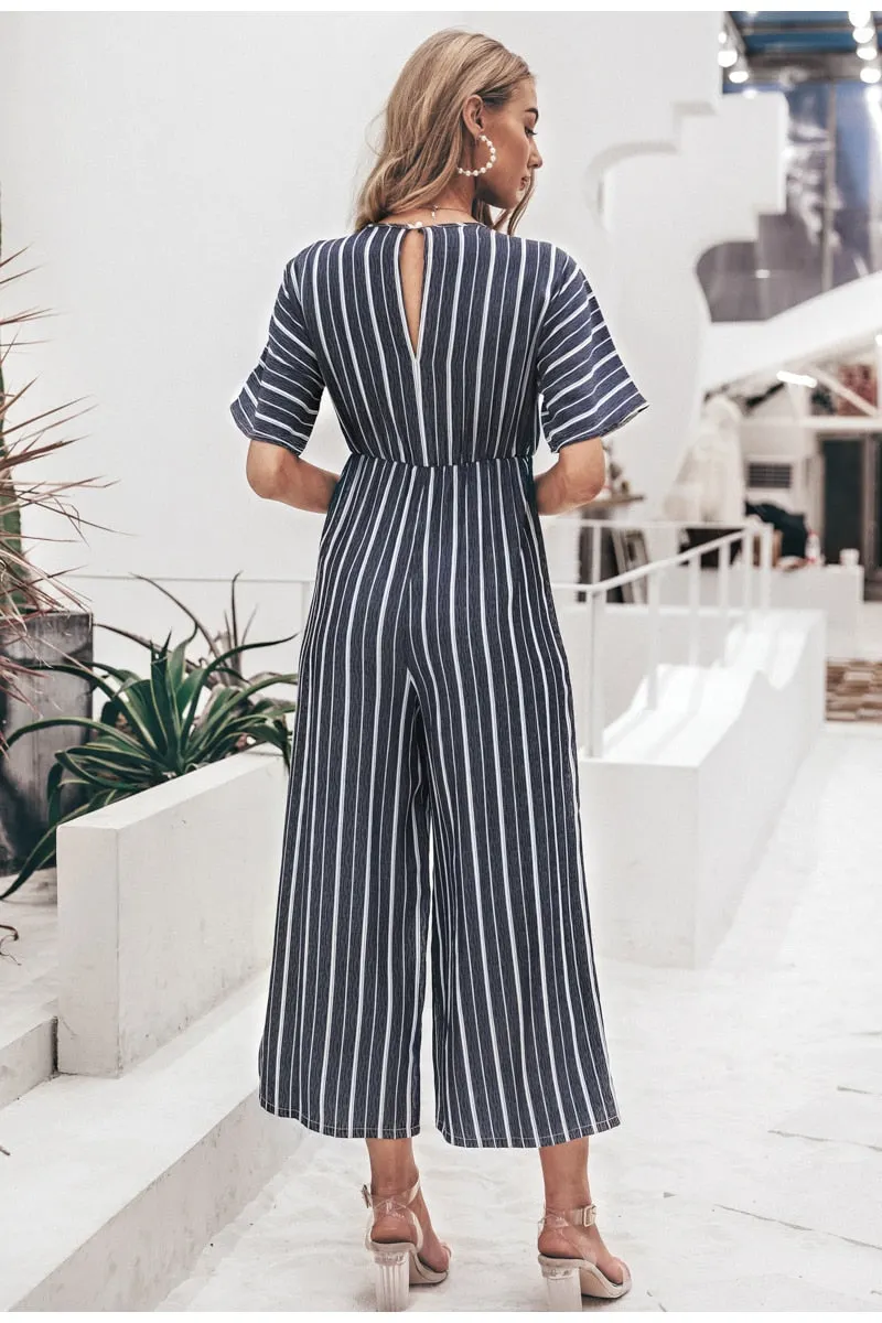 Joyful Me Stripe Jumpsuit - Navy Blue