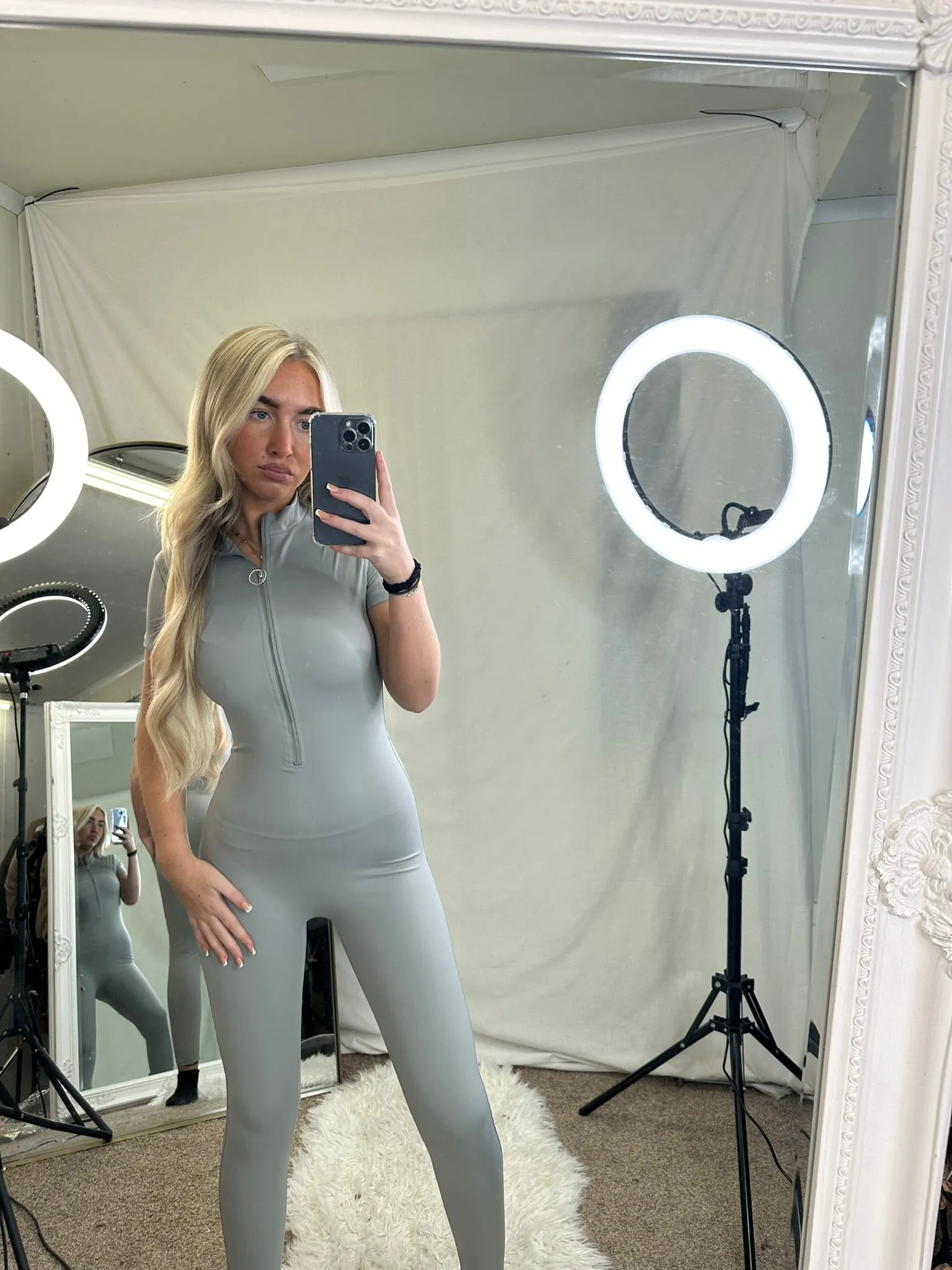 Jumpsuit zipped front long sleeved