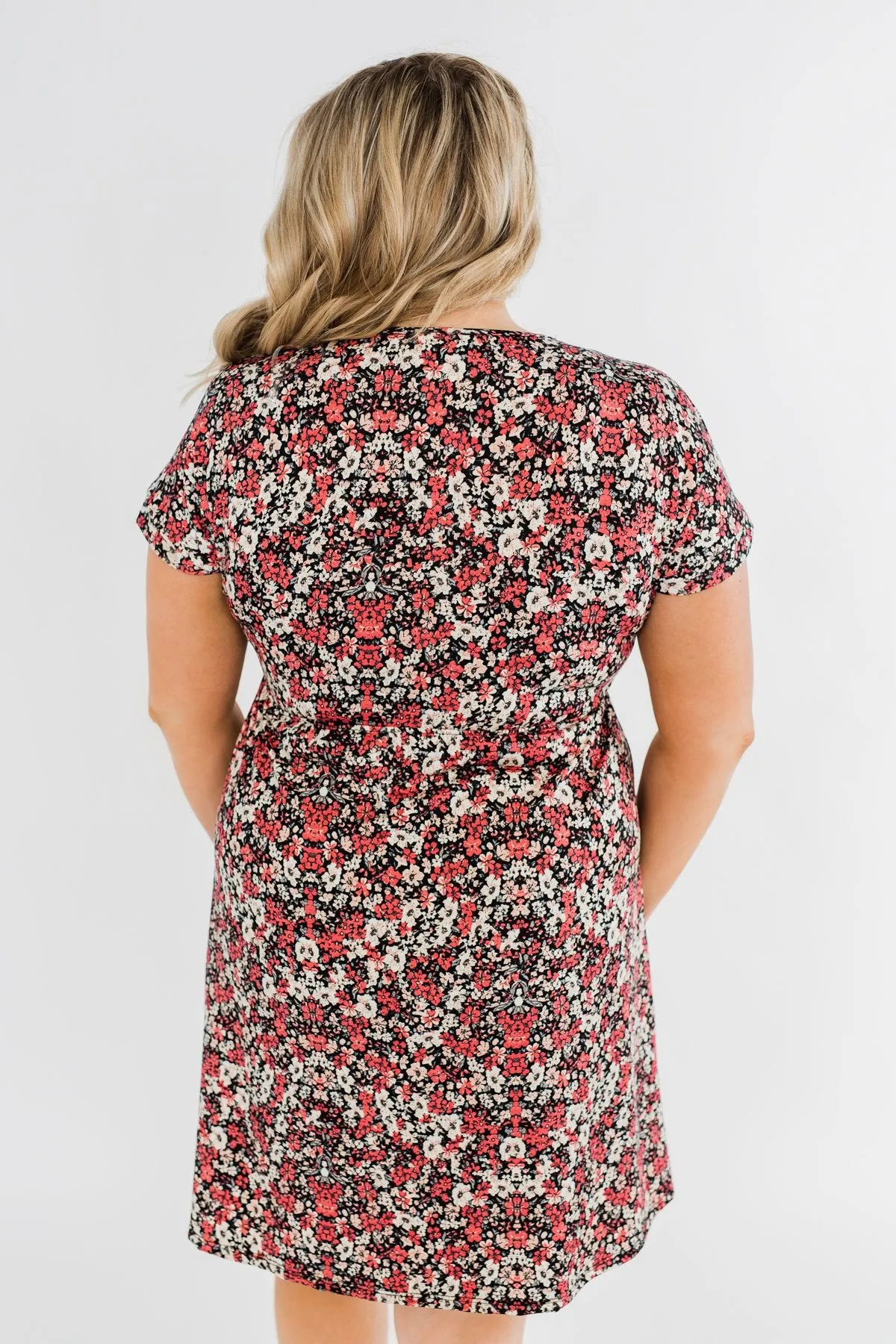Just Say Yes Floral Button Dress- Black & Pink