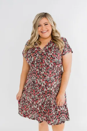 Just Say Yes Floral Button Dress- Black & Pink