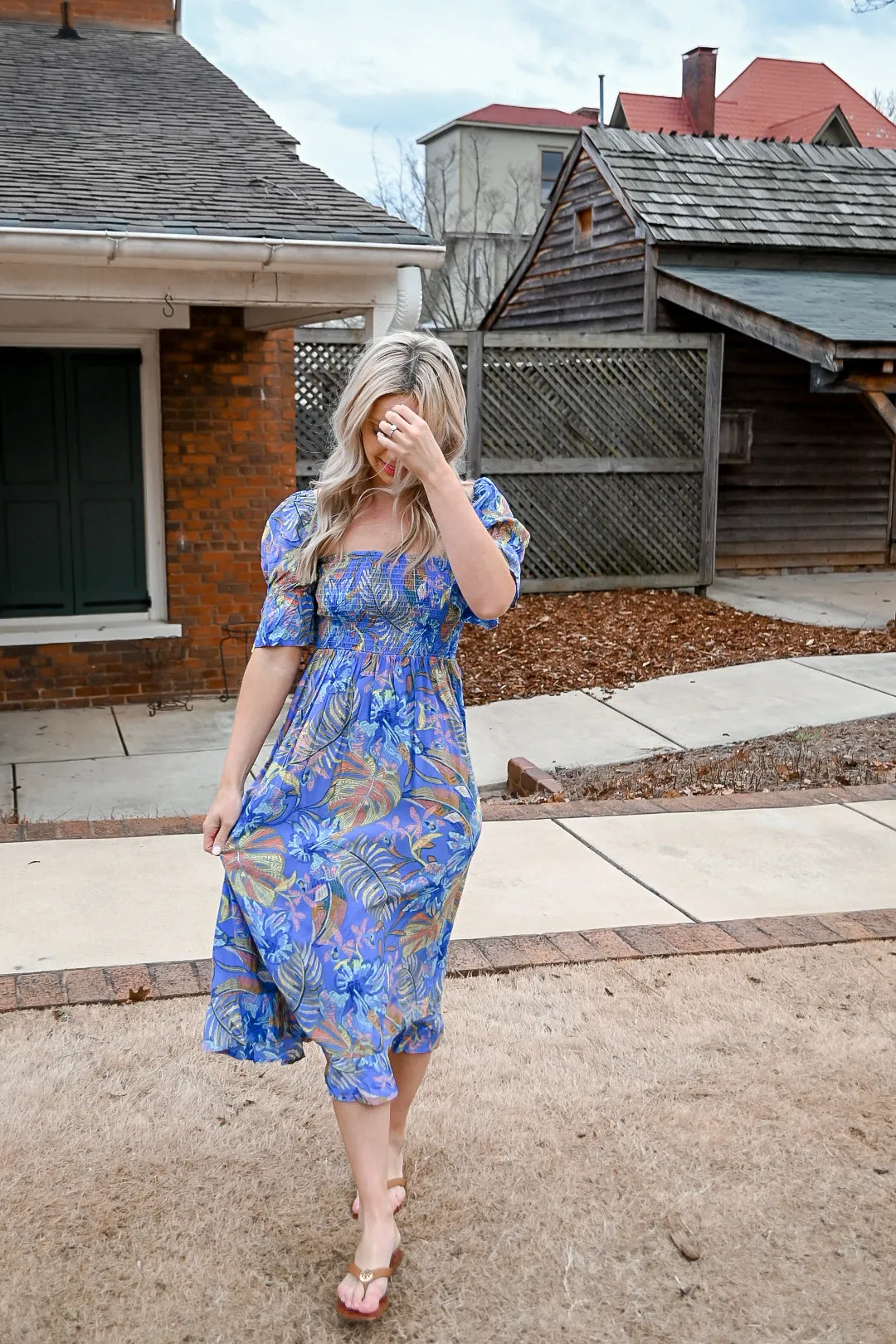 Kloe Floral Midi Dress- Blue floral