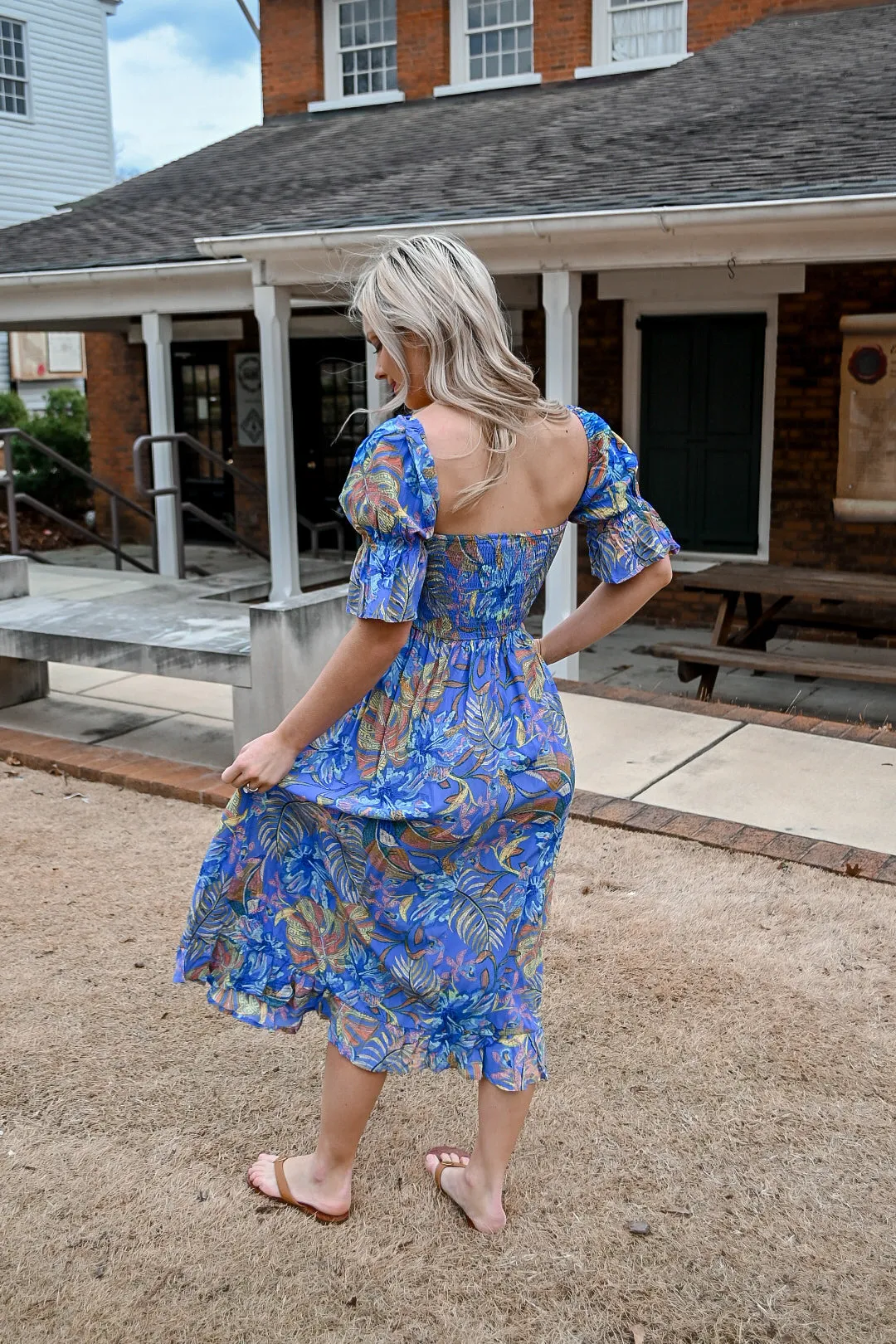Kloe Floral Midi Dress- Blue floral