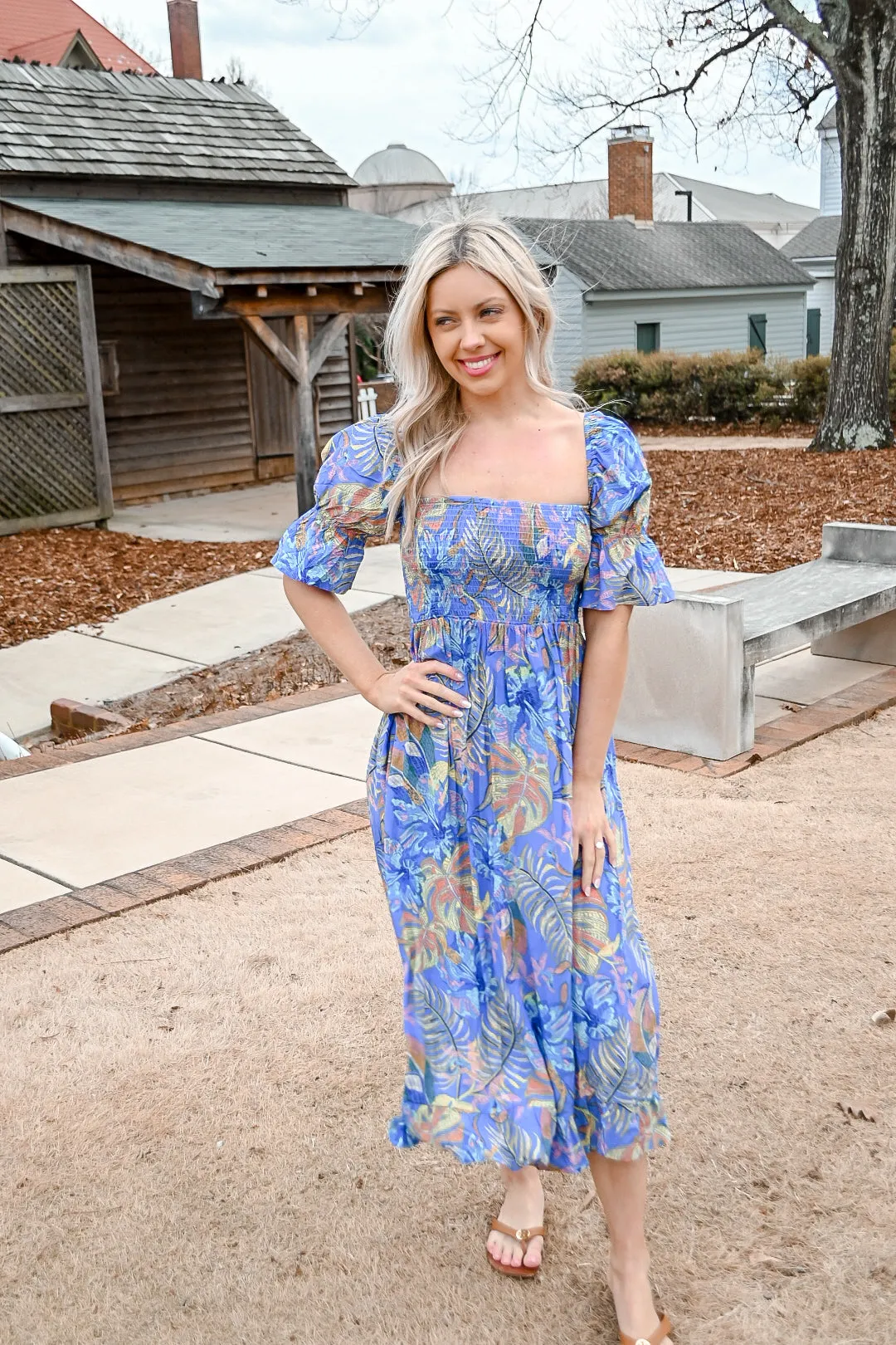 Kloe Floral Midi Dress- Blue floral