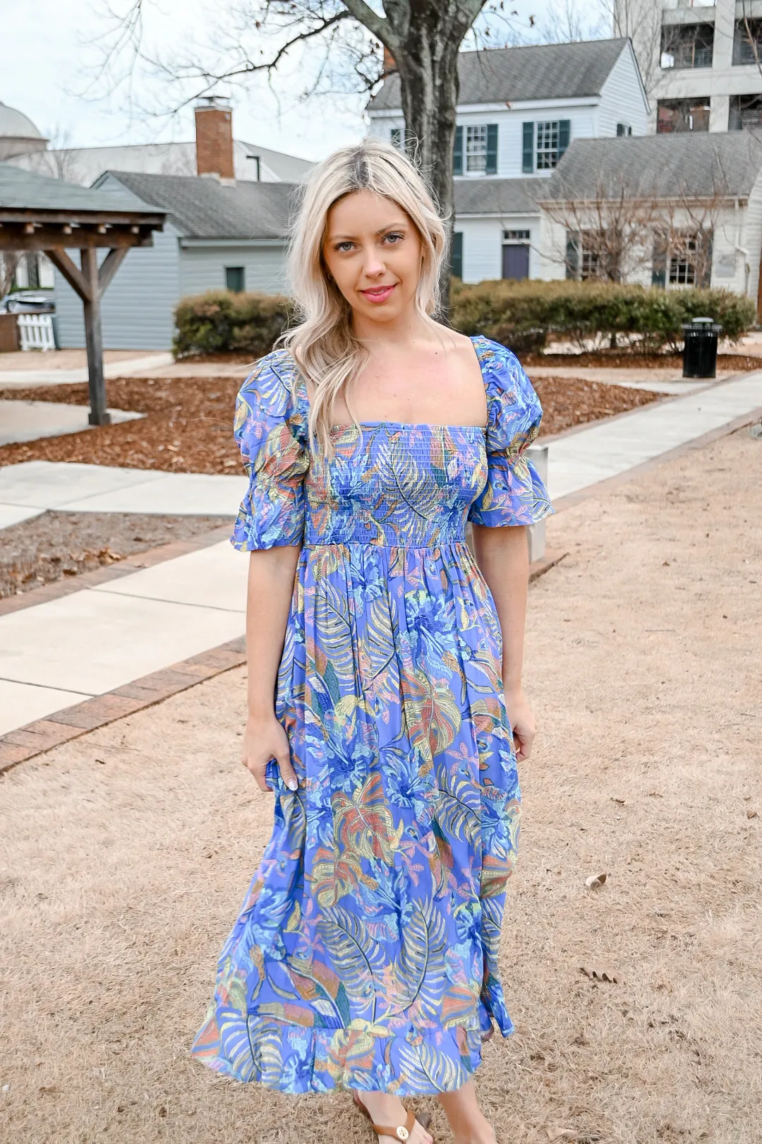 Kloe Floral Midi Dress- Blue floral