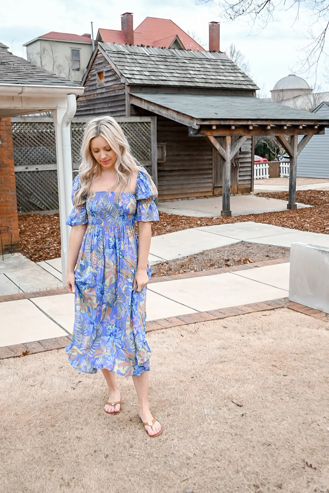 Kloe Floral Midi Dress- Blue floral
