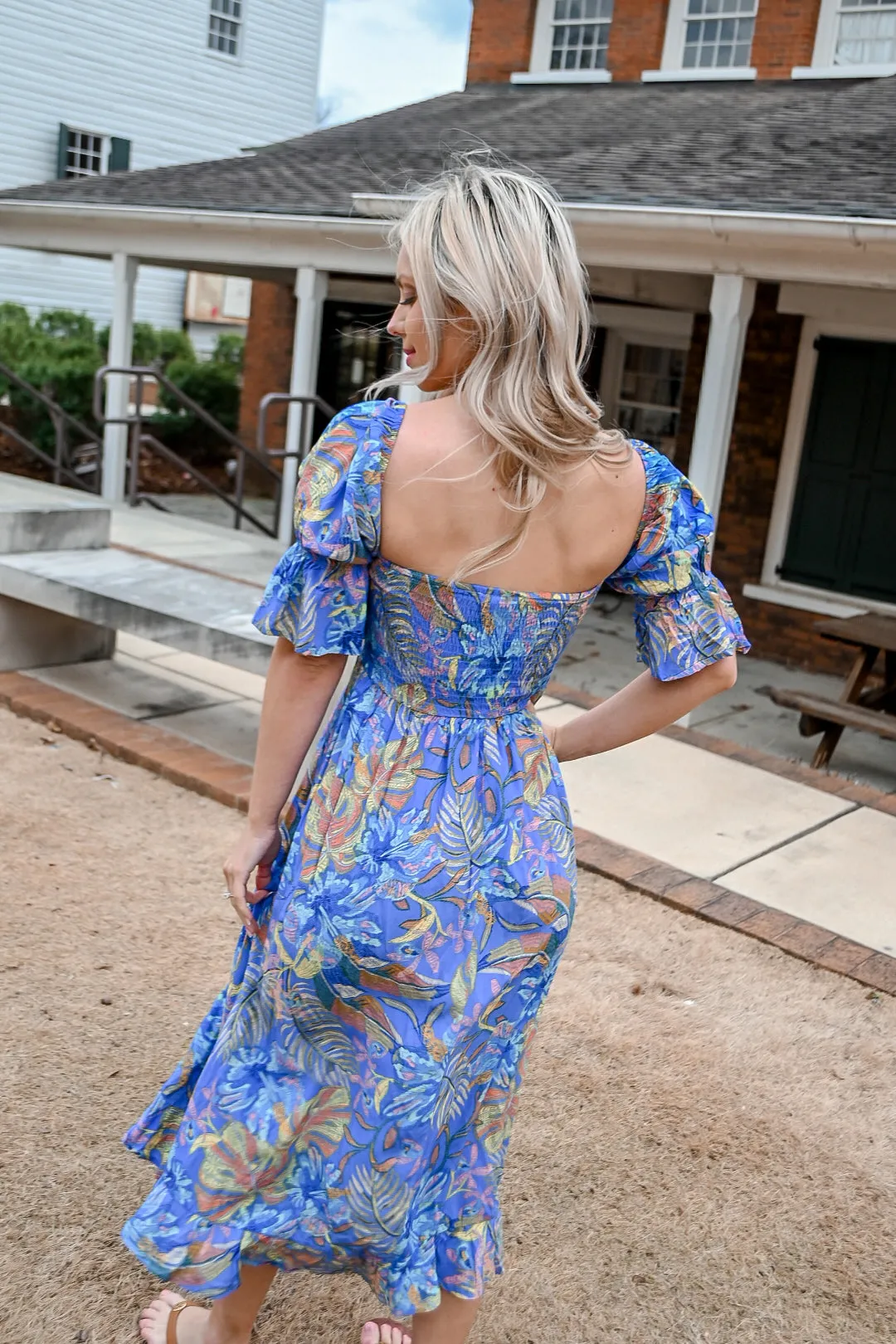 Kloe Floral Midi Dress- Blue floral