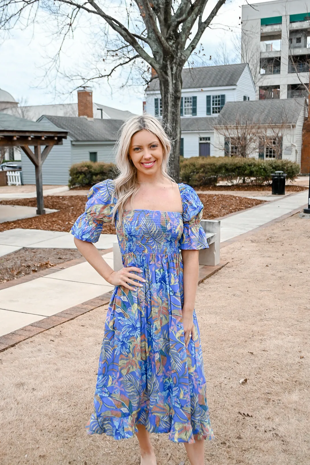 Kloe Floral Midi Dress- Blue floral