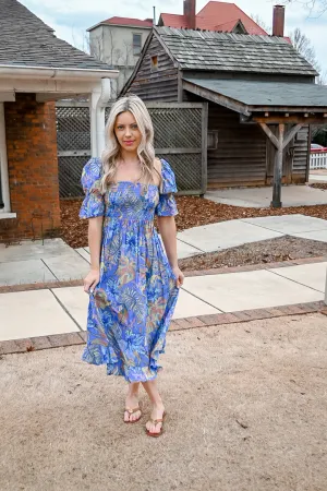 Kloe Floral Midi Dress- Blue floral