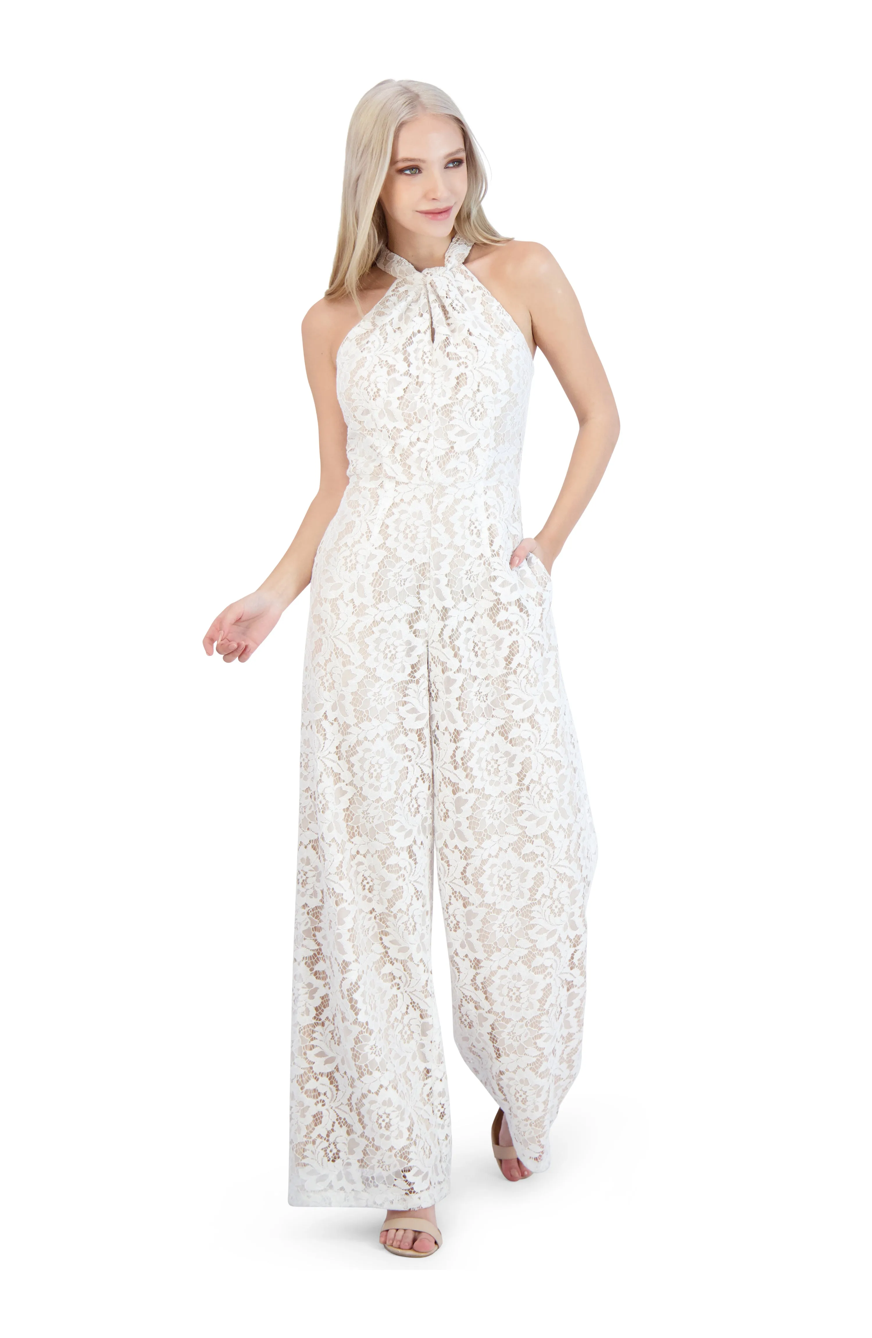 Knot Neck Halter Lace Jumpsuit