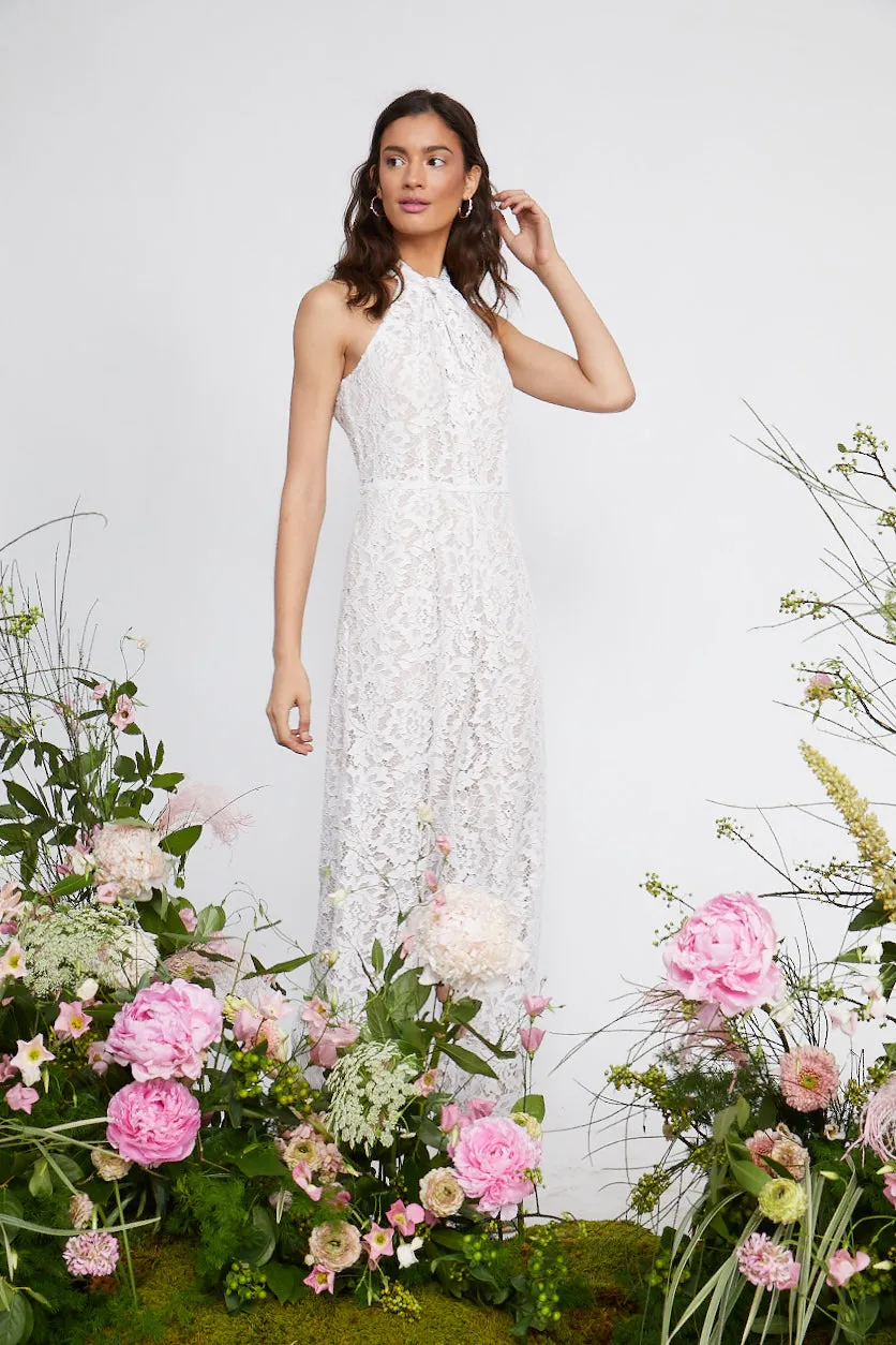 Knot Neck Halter Lace Jumpsuit