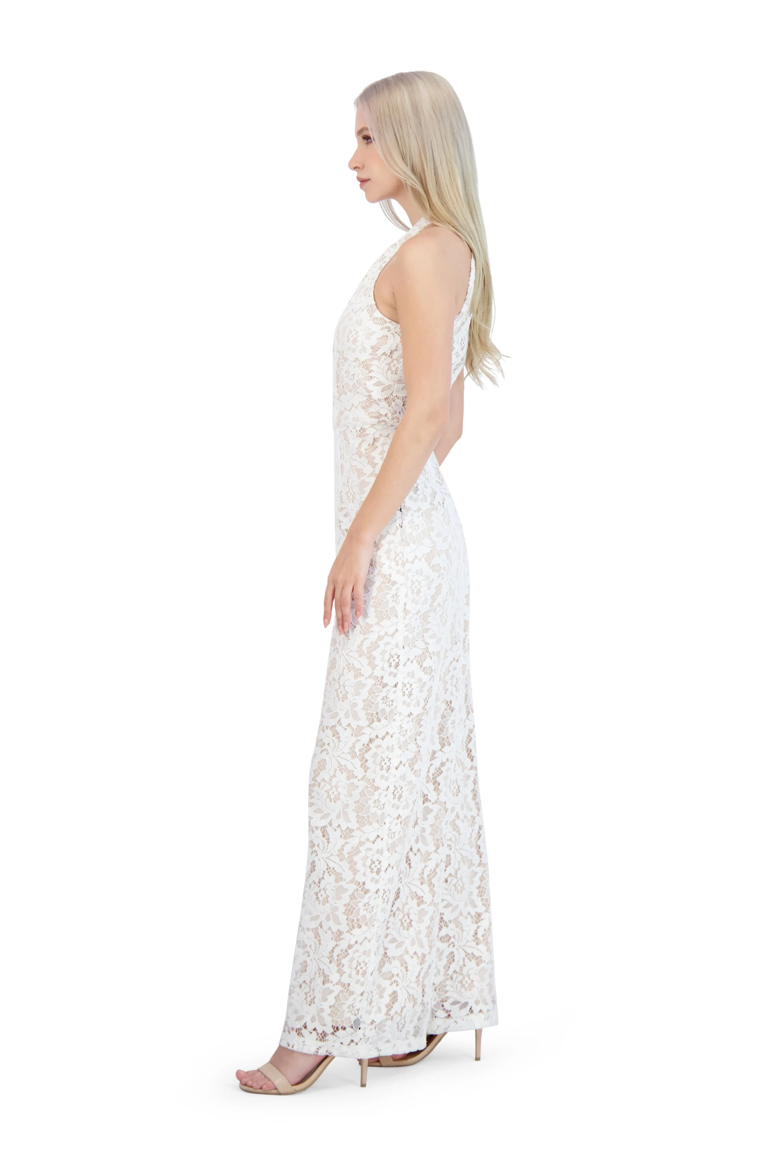 Knot Neck Halter Lace Jumpsuit