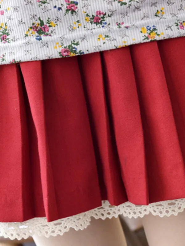 lace hem pleated mini skirt