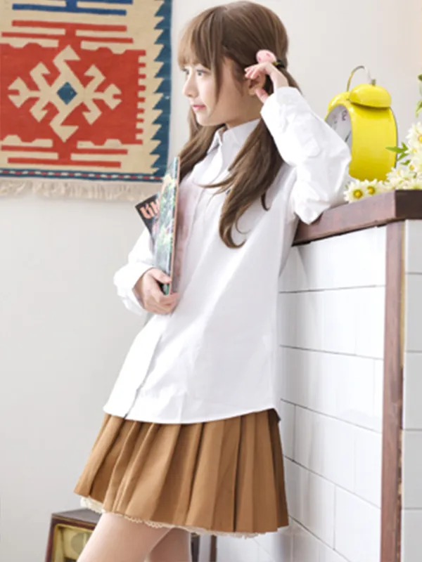 lace hem pleated mini skirt