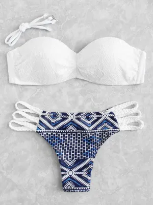 Lace Overlay Geometric Pattern Bikini Set