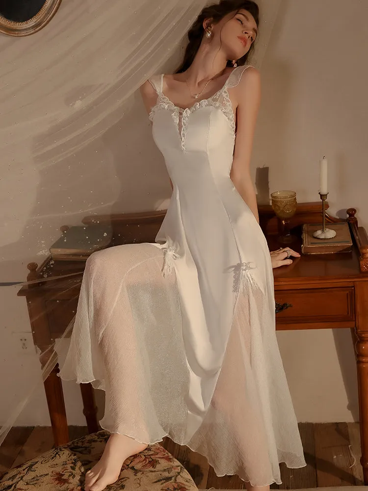 Lace Trimmed Satin Midi Dress