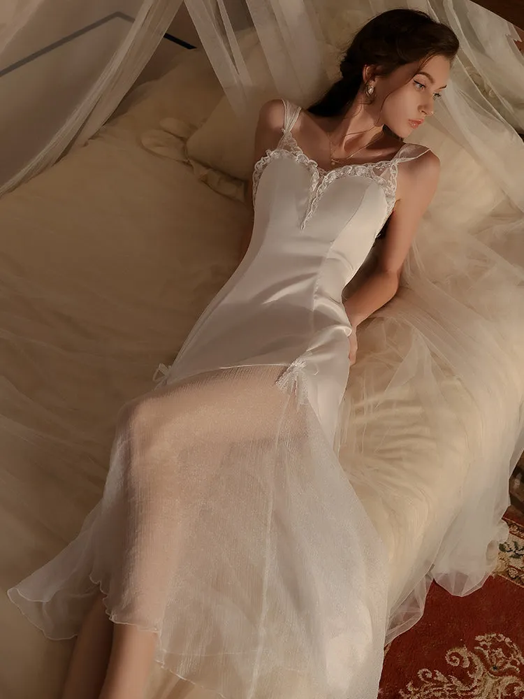 Lace Trimmed Satin Midi Dress