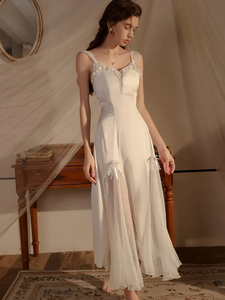 Lace Trimmed Satin Midi Dress