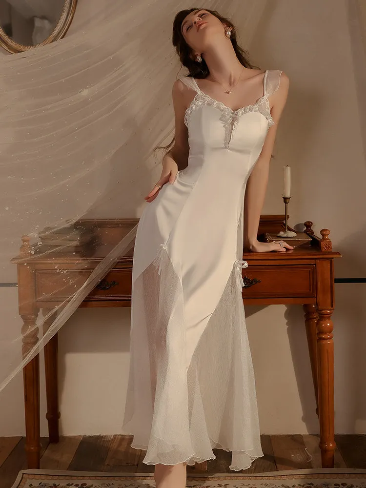 Lace Trimmed Satin Midi Dress