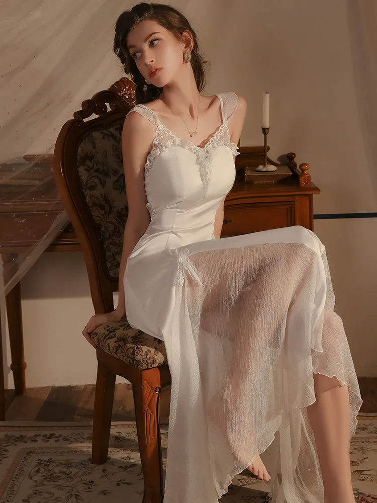 Lace Trimmed Satin Midi Dress