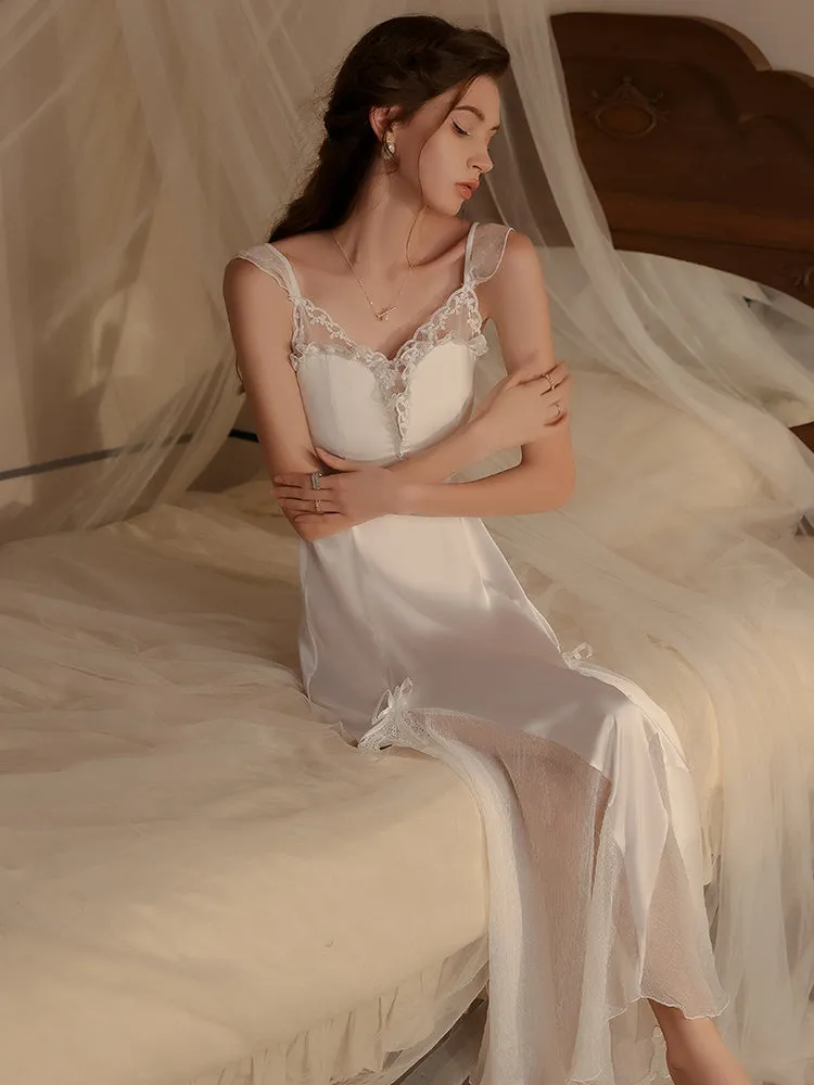 Lace Trimmed Satin Midi Dress