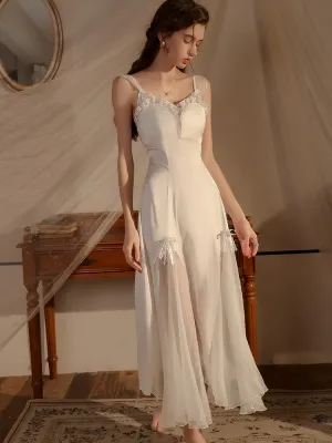 Lace Trimmed Satin Midi Dress