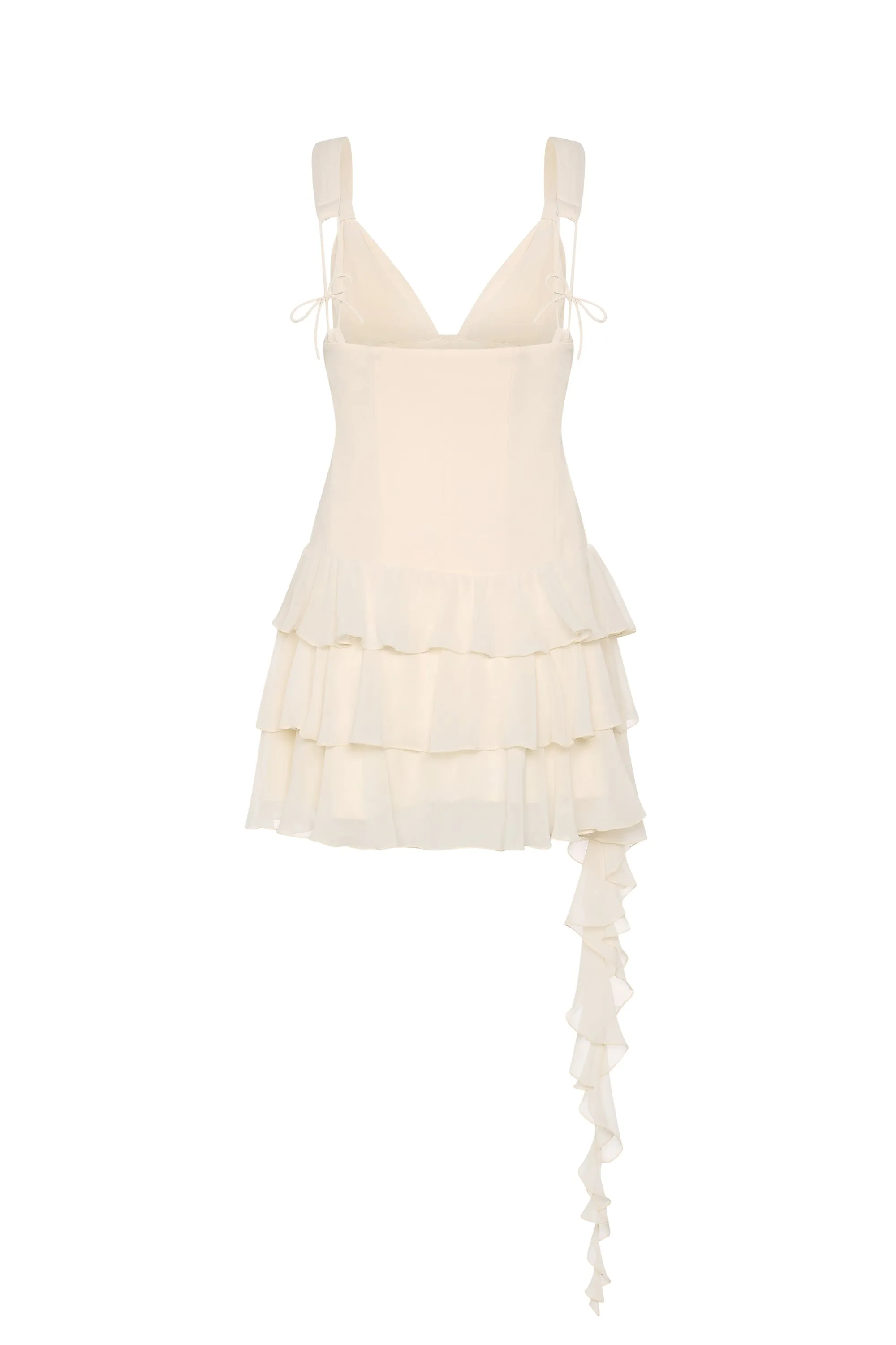 Lace-Up Ruffled Tiered Mini Dress in Ivory