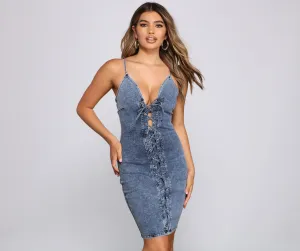 Laced Up Stylish In Denim Dress
