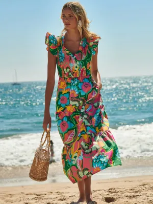 Lanai Sunfire Tiered Midi Dress