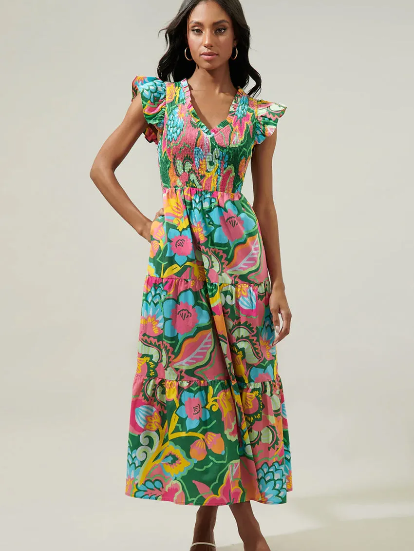 Lanai Sunfire Tiered Midi Dress