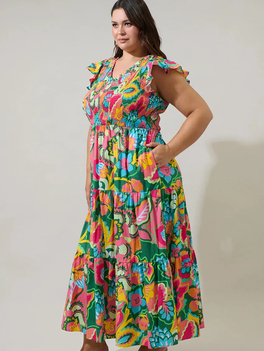 Lanai Sunfire Tiered Midi Dress