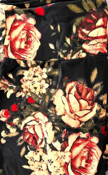 Leggings - Black Blush and Burgundy Roses