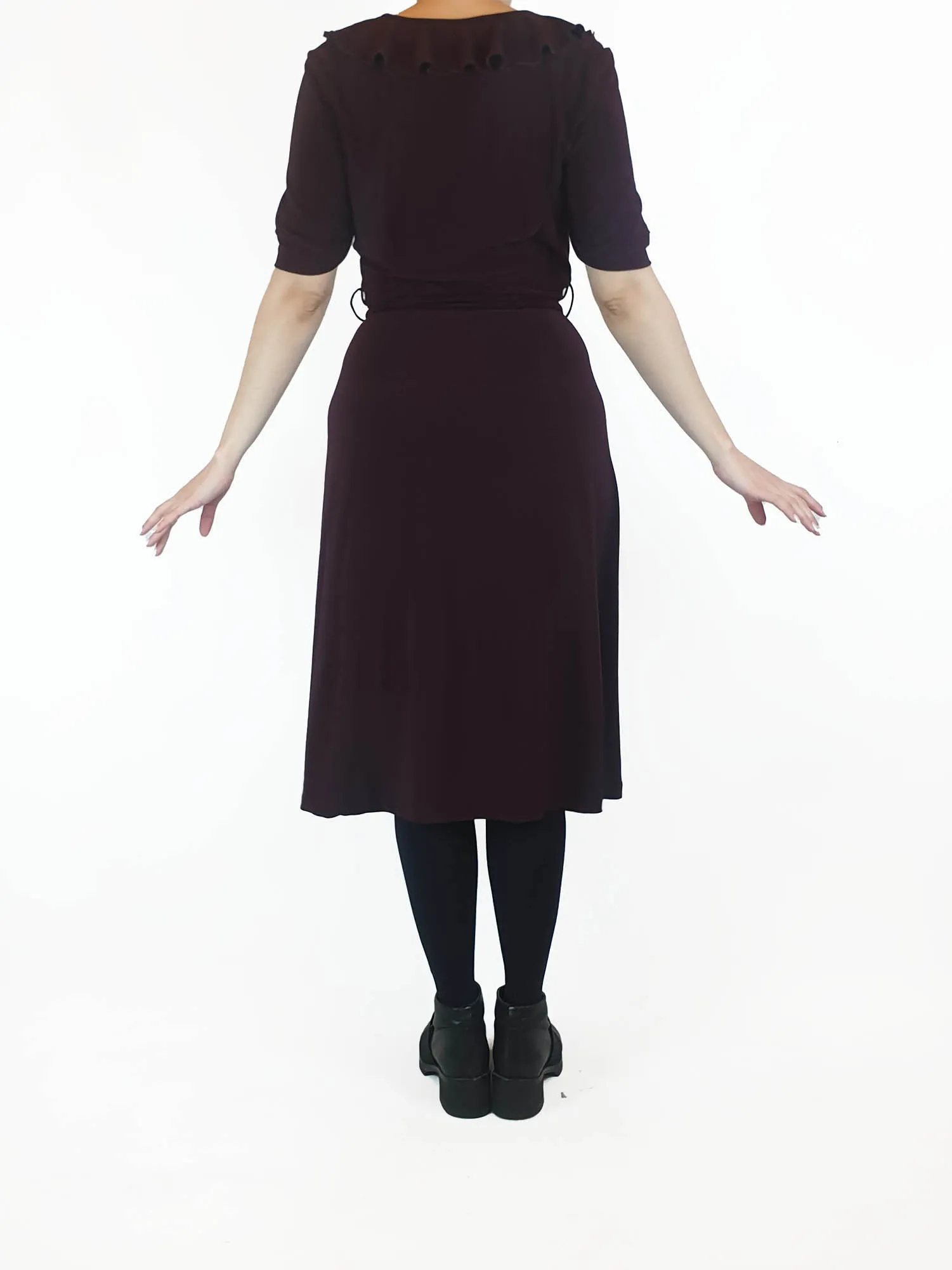 Leona Edminston deep purple faux wrap style dress size 1