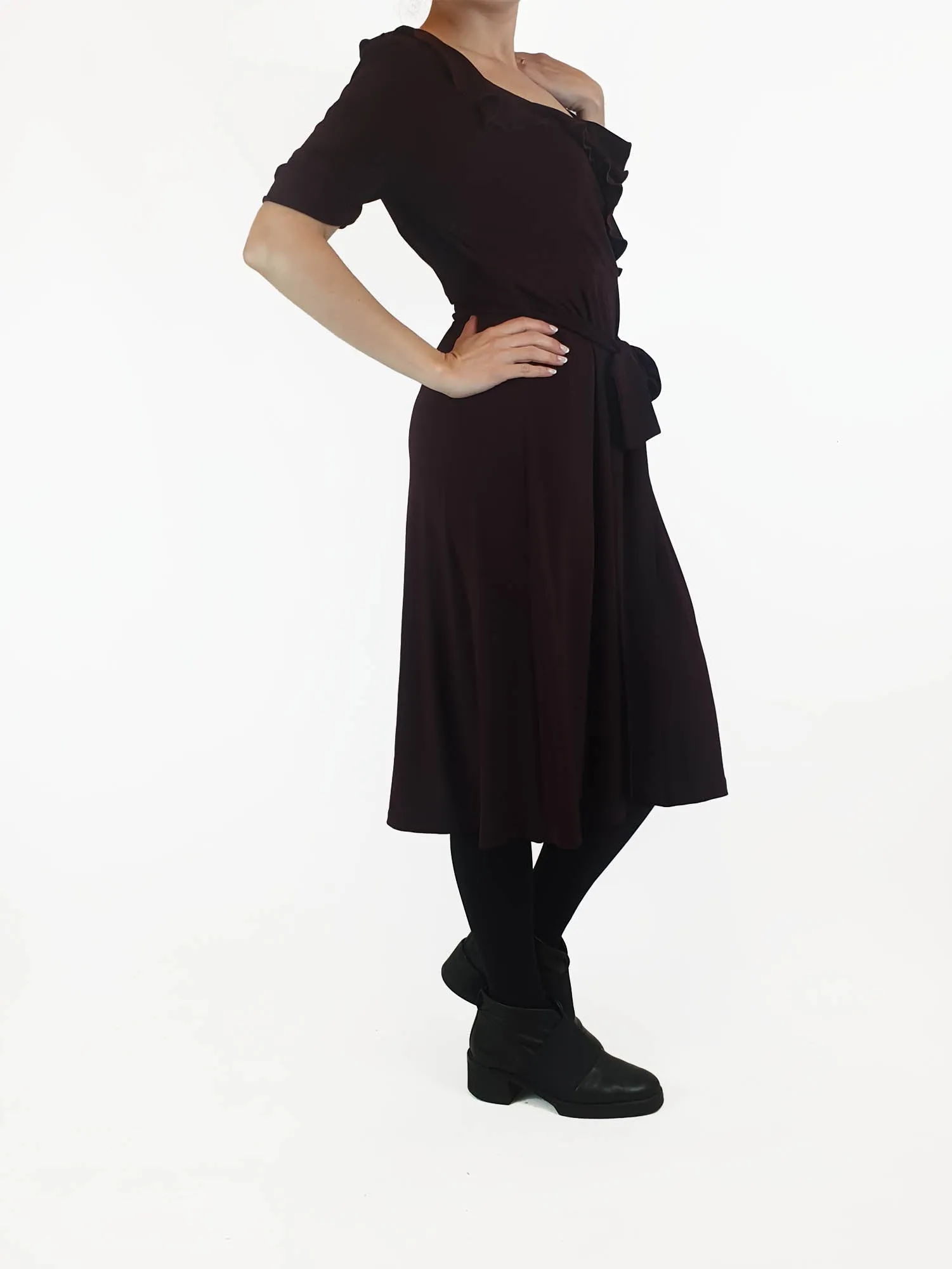 Leona Edminston deep purple faux wrap style dress size 1