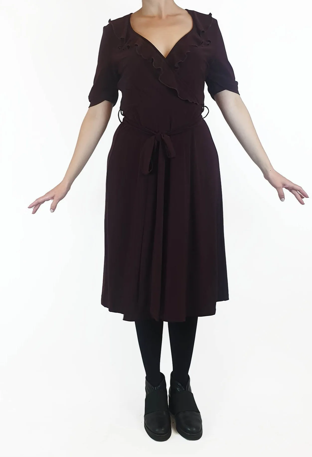 Leona Edminston deep purple faux wrap style dress size 1