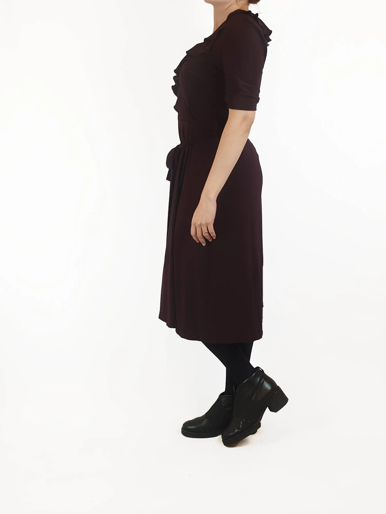 Leona Edminston deep purple faux wrap style dress size 1