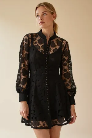 Liane Long Sleeve Mini Lace Dress (Black)
