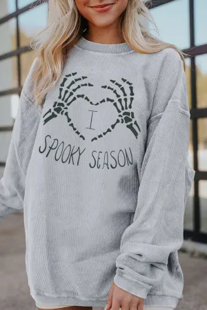 Light Grey SPOOKY SEASON Graphic Corded Oversized Sweatshirt