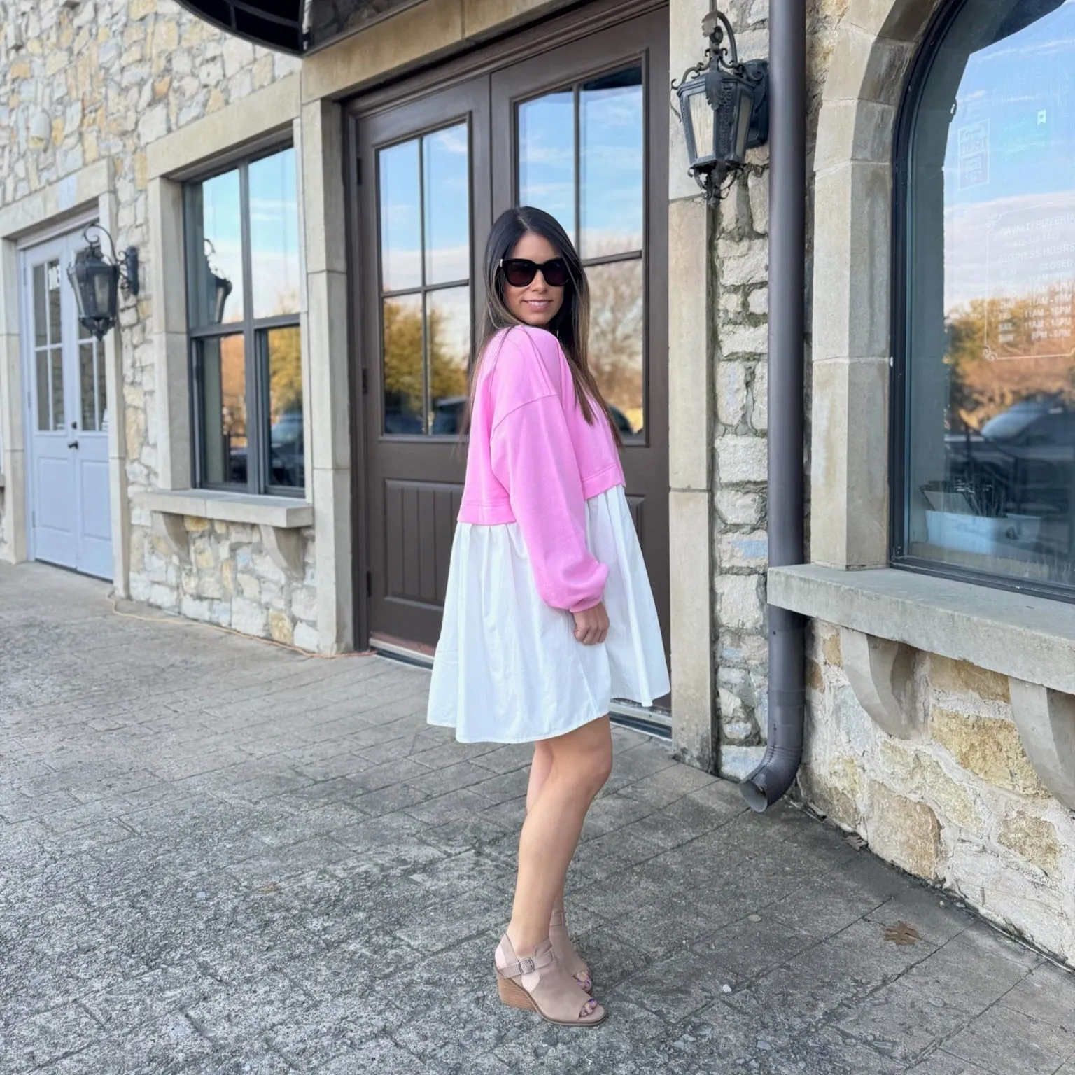 Lillie Pink Colorblock Terry Pleated Mini Dress