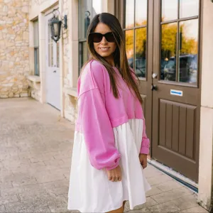 Lillie Pink Colorblock Terry Pleated Mini Dress