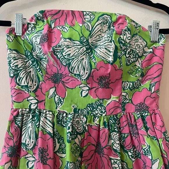 Lilly Pulitzer Women's Strapless Pleated Floral Multicolor Mini Dress Size 2