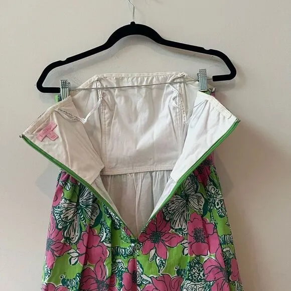 Lilly Pulitzer Women's Strapless Pleated Floral Multicolor Mini Dress Size 2